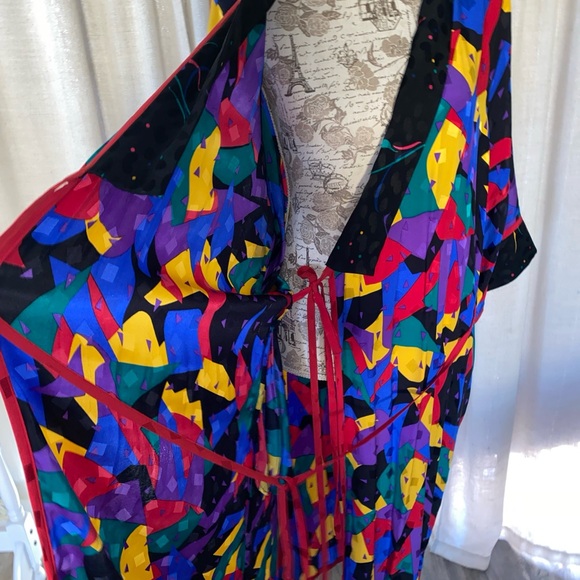 Vintage 80s 90s Emporium Capwell California Geometric Robe 100% Silk Women’s M - Picture 5 of 12